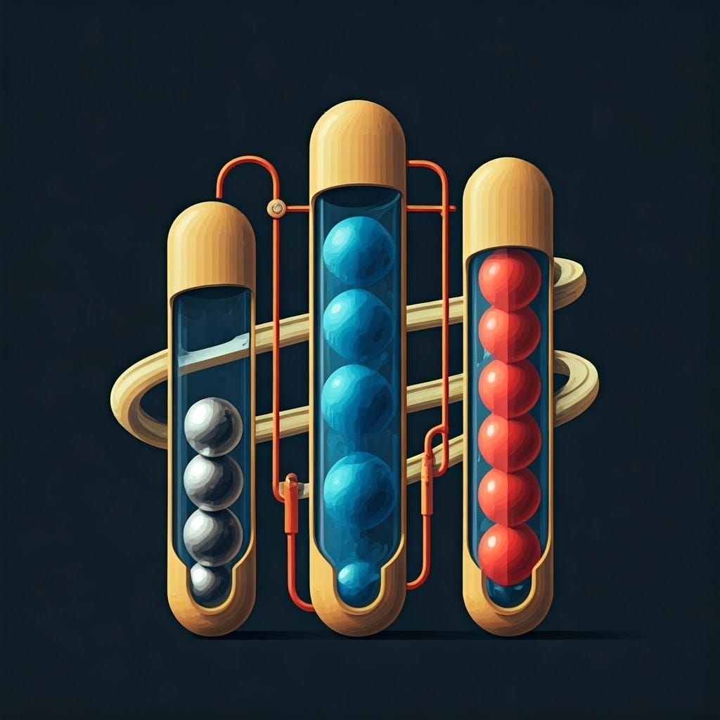 Minimalist Marble Rube Goldberg Machine in Digital Art