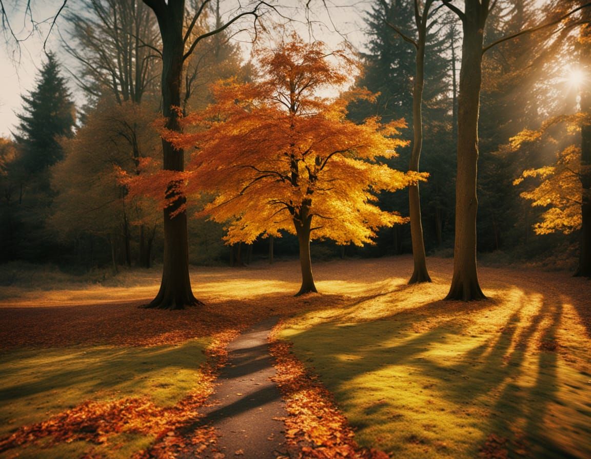 Autumn Forest Path in Golden Hour Light