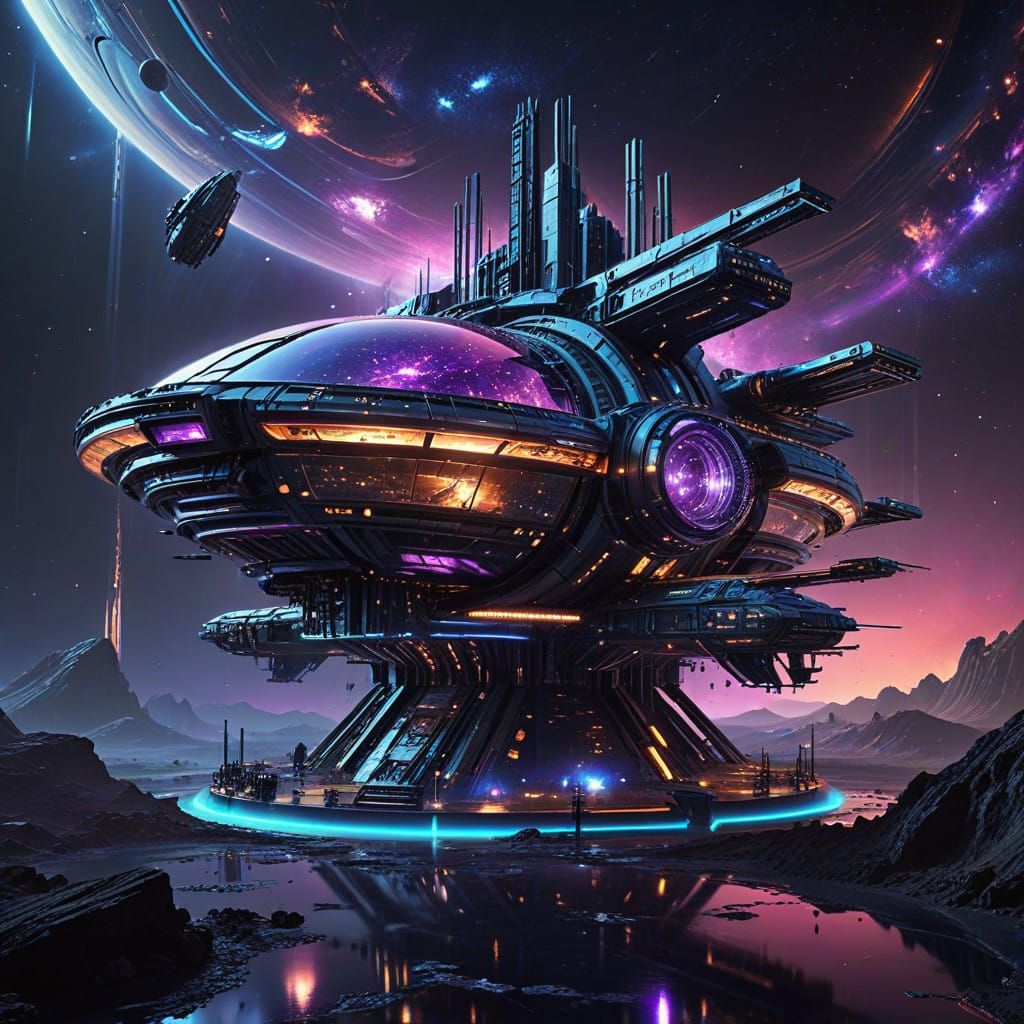 Hyper-Futuristic Space Station in a Celestial Canvas
