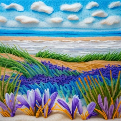 Surreal Beach Oasis in Soft Sky Blue Hues