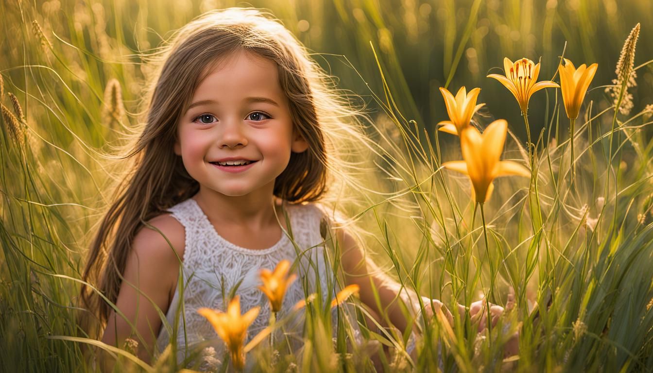 Lily in a Sunlit Meadow of Wildflowers