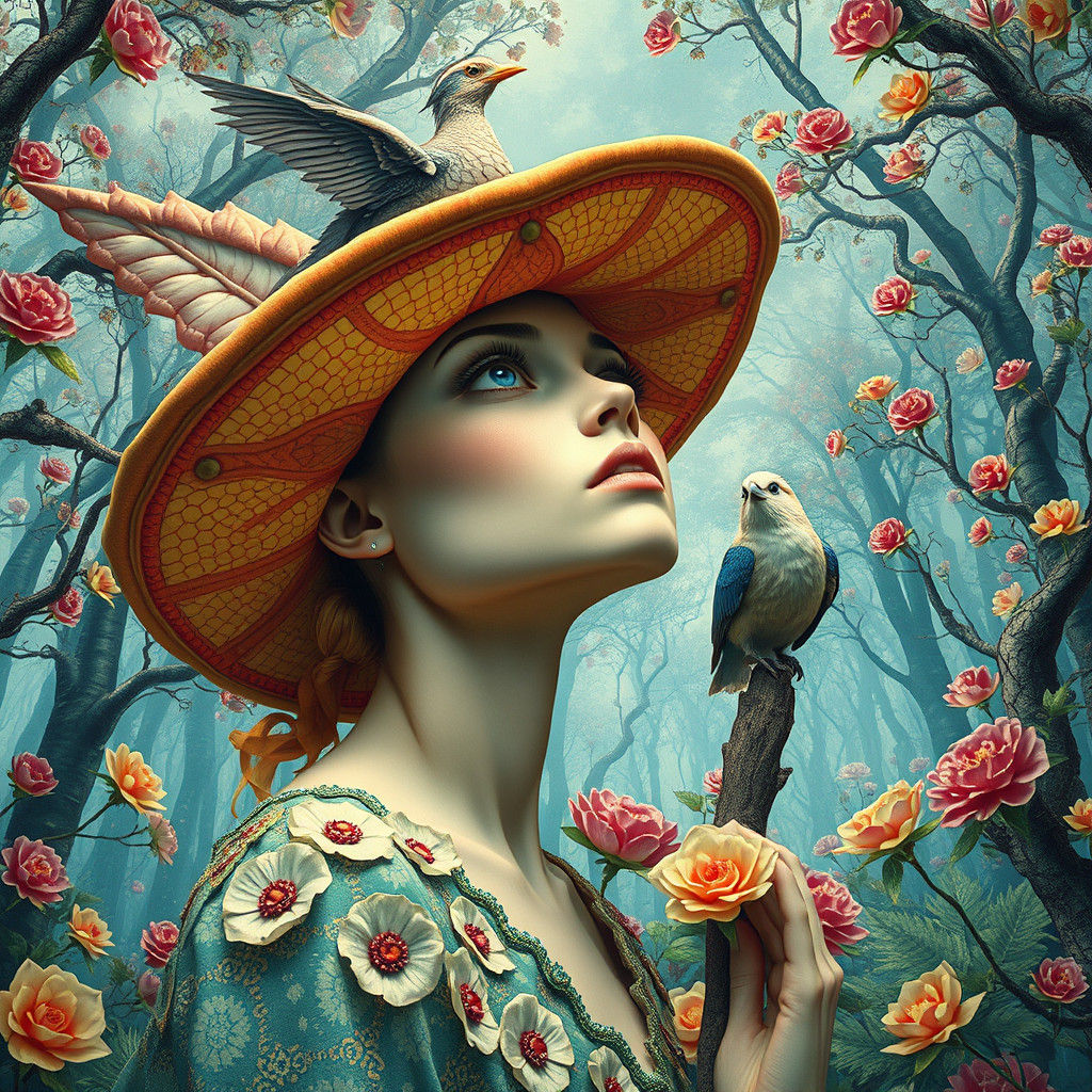 Elegant Woman in Warped Perspective, Detailed Digital Art