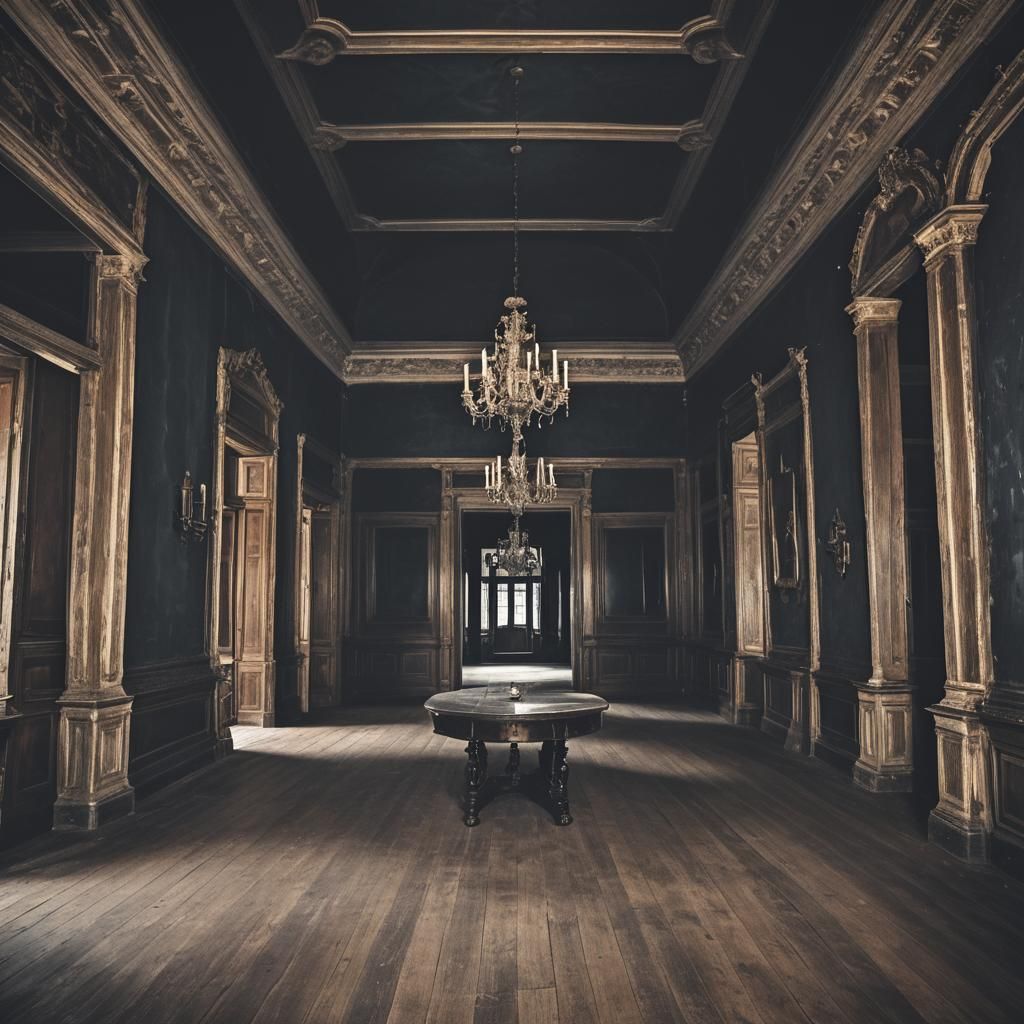 Mysterious Dark Hall in Old Mansion