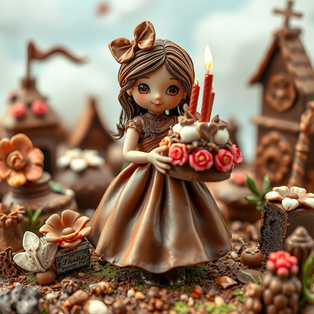 Chocolate Girl in Chocolate Diorama as Claymation