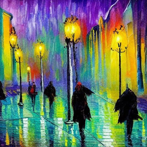 Mystic Night Cityscape in Neo-Impressionist Style