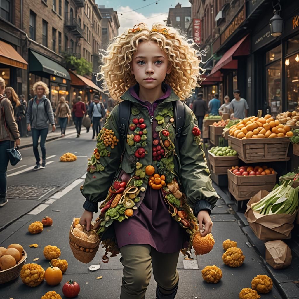 Girl in Food Clothes: Detailed Fantasy Art