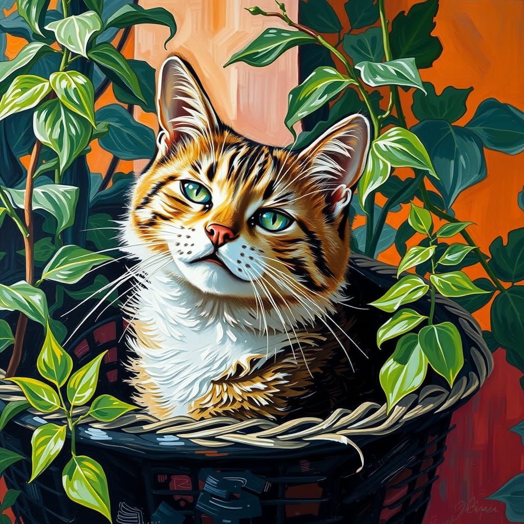 Cat in Balkan Landscape, Neo-Impressionist Style