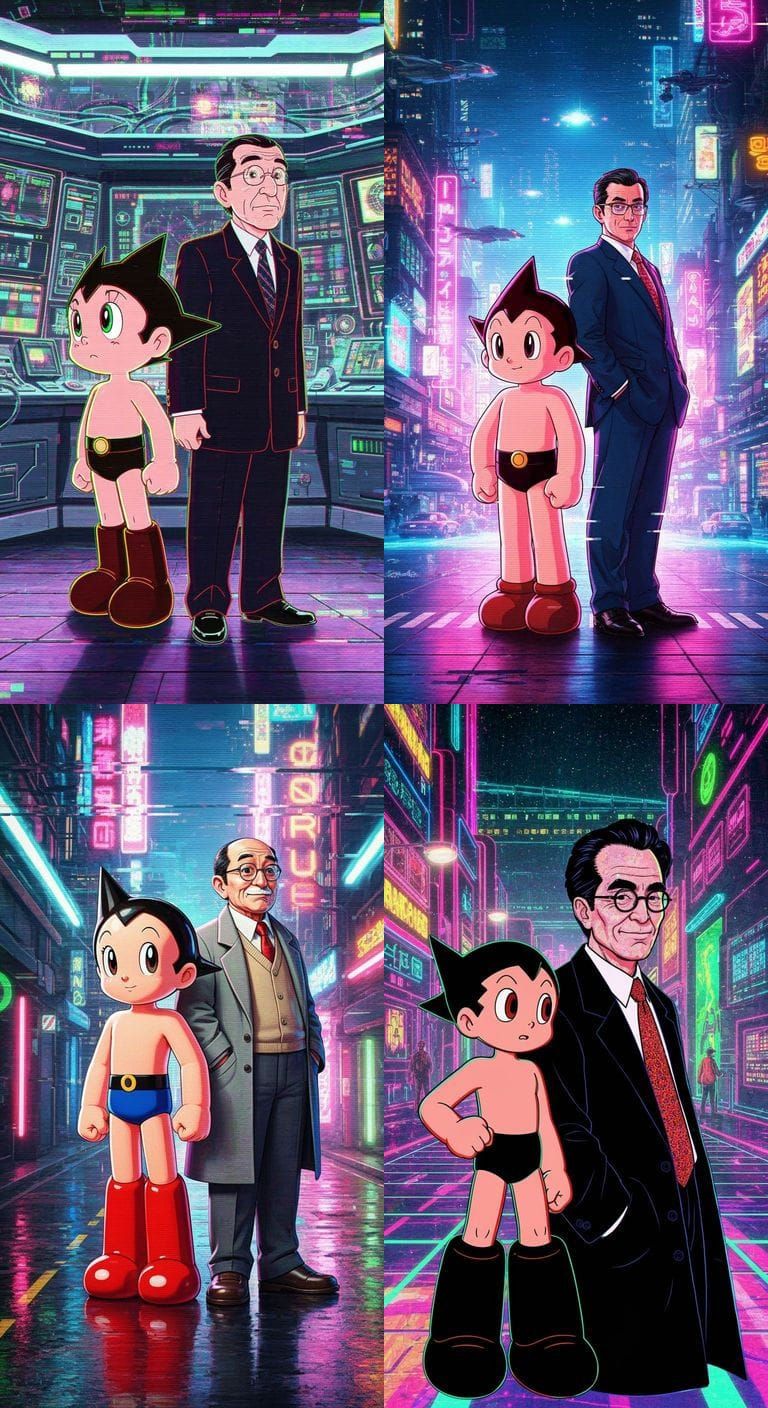 Glitch Anime Image of Astro Boy and Professor