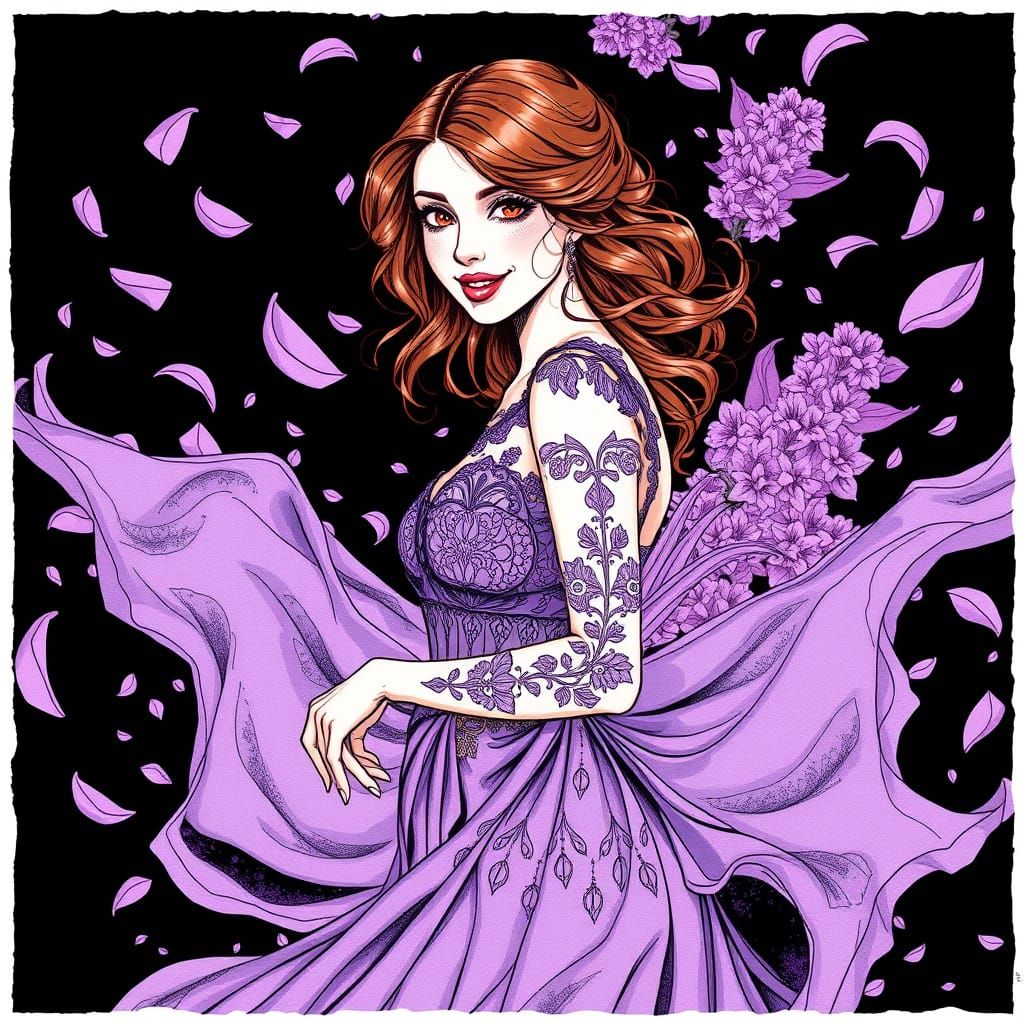 Ethereal Art Nouveau Goddess in Purple