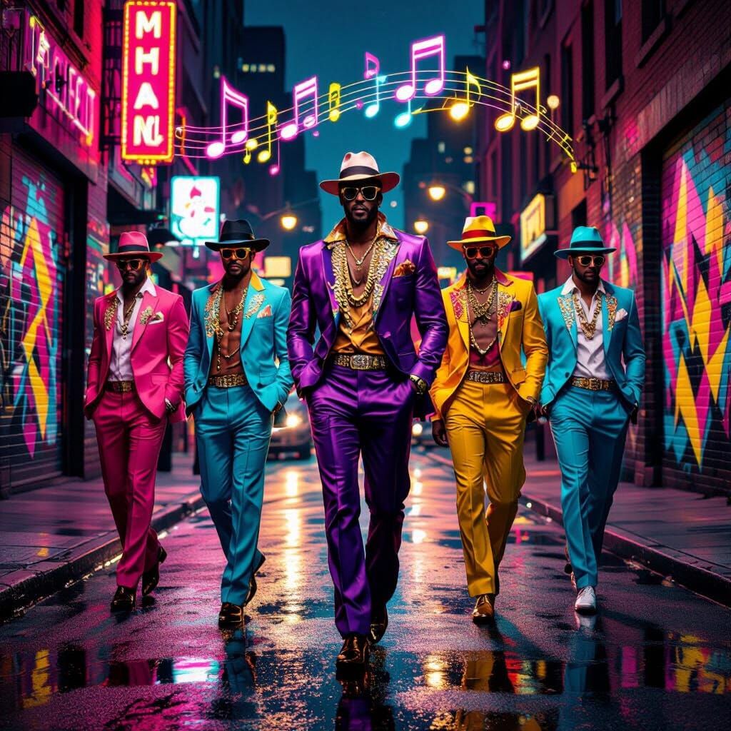 Retro Funk Street Scene with Neon Glamour