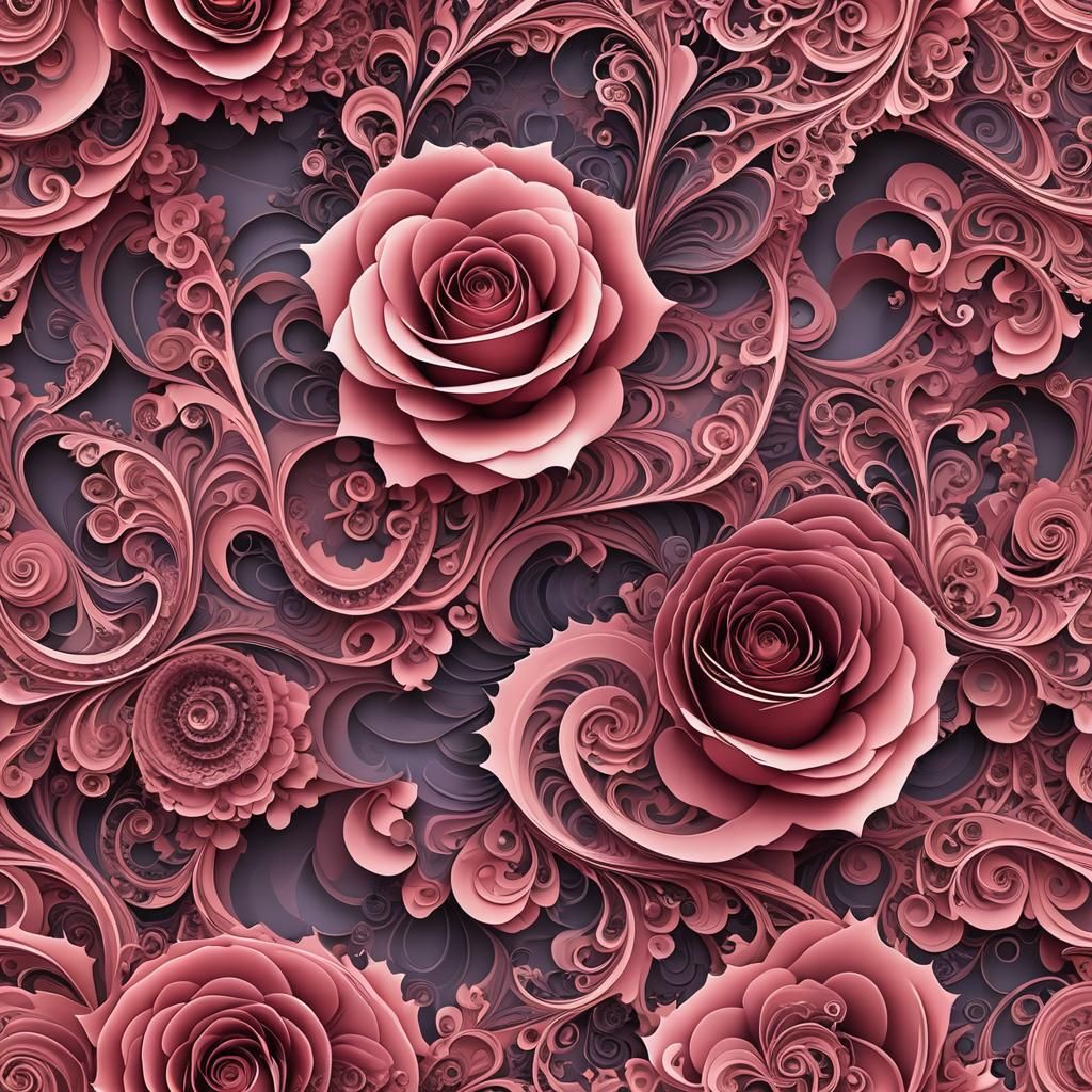 Rose Vine with Abstract Fractal Background