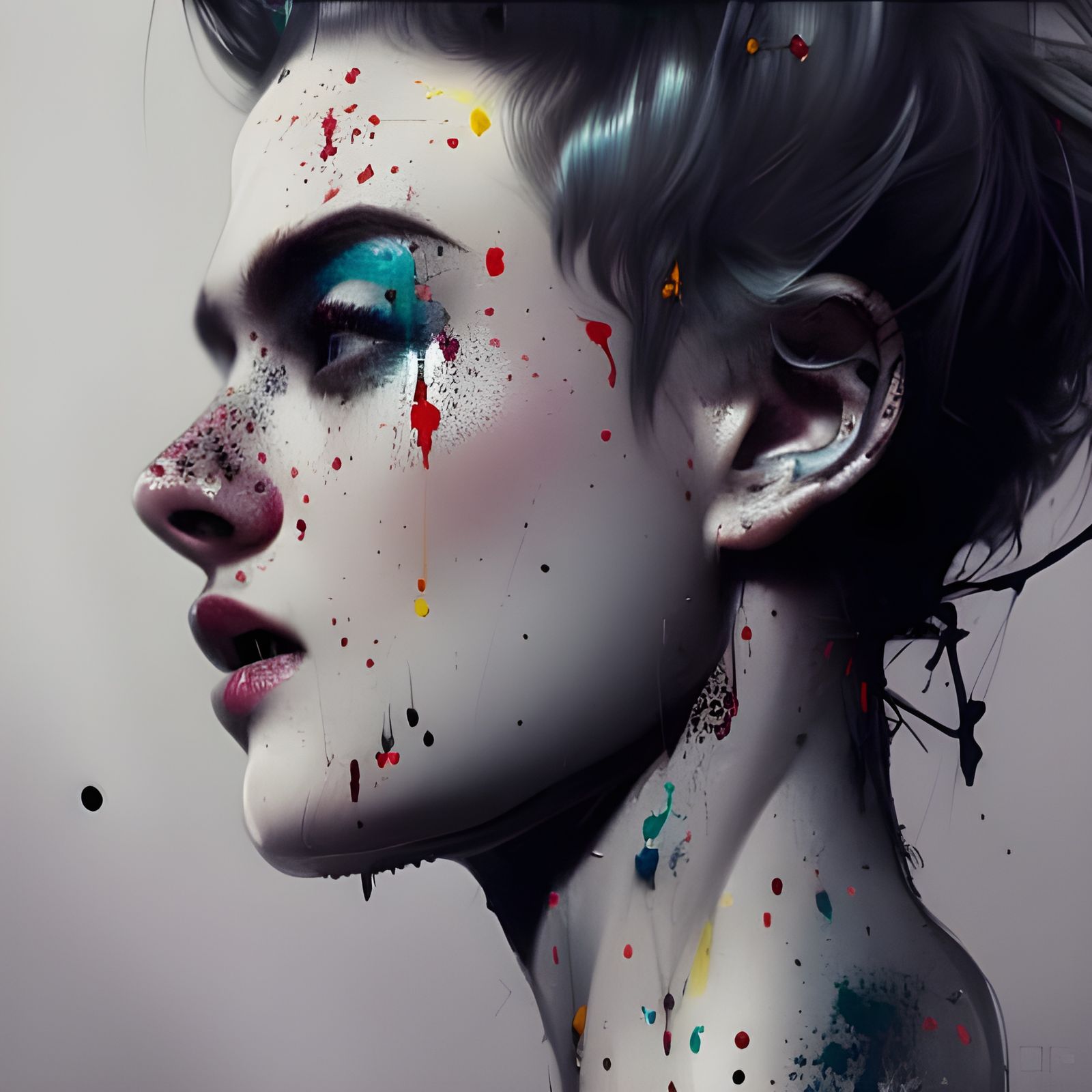 Punk Woman Portrait with Spray Paint Splatters