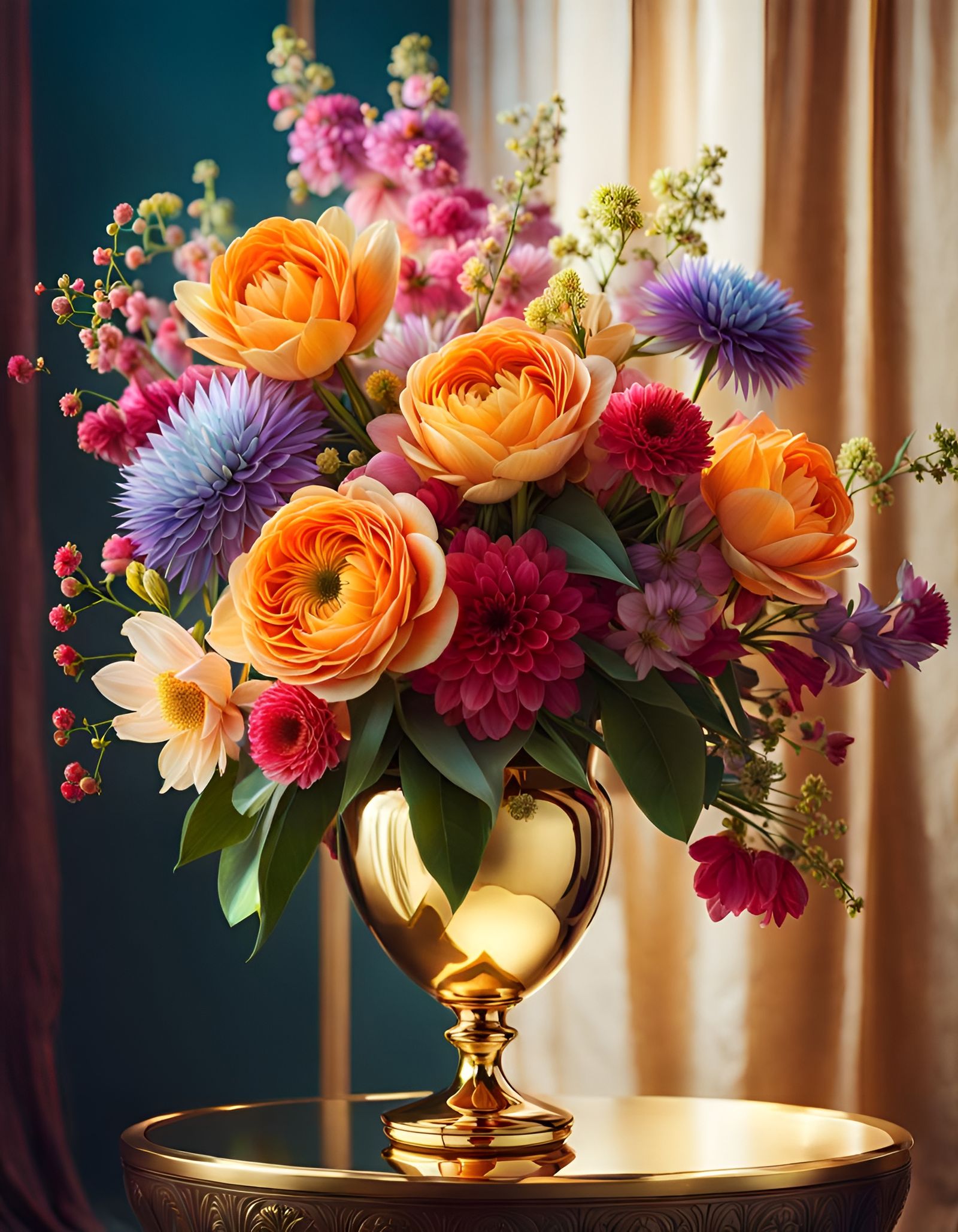 Floral Masterpiece in Golden Vase