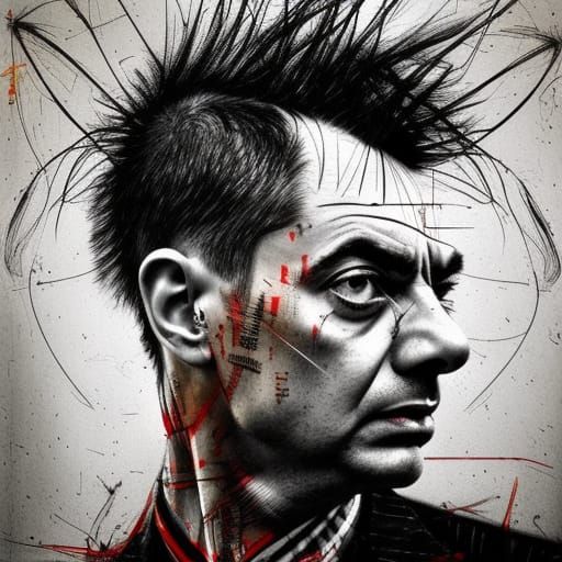 Mr. Bean's Cool Mohawk in Detailed Line Art