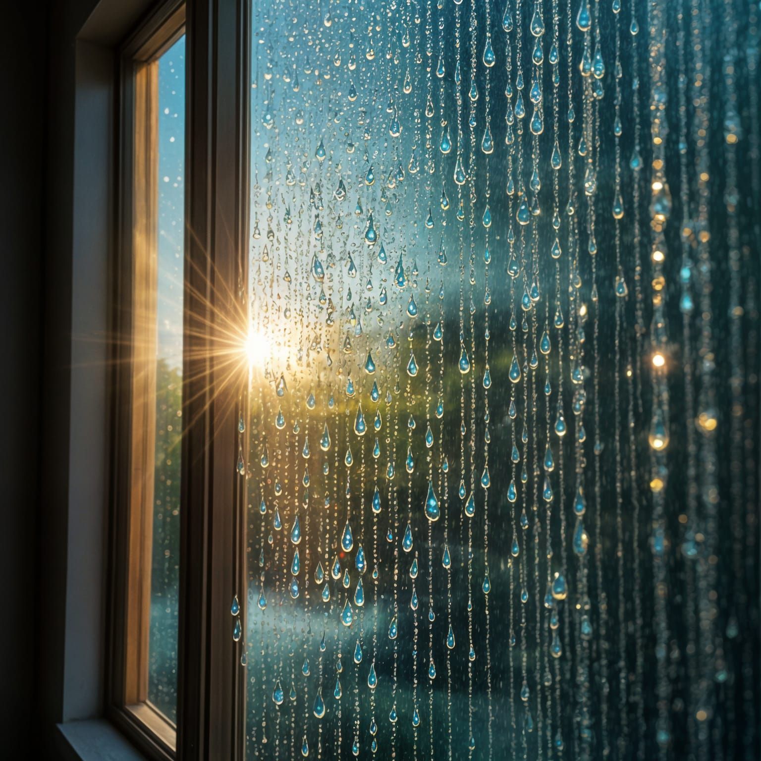 Sunlight Through Raindrops on Window