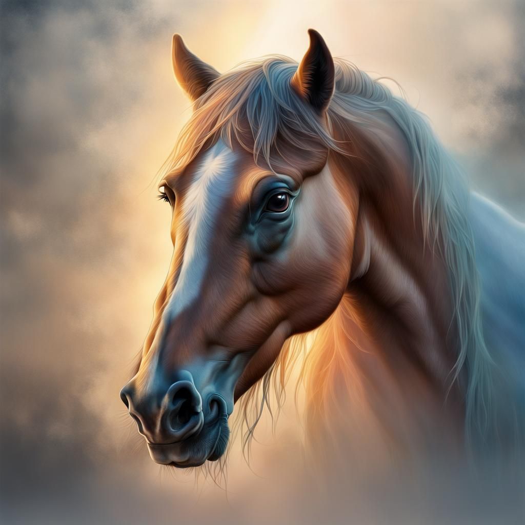 Hyperrealistic Horse in Mist with Steaming Breath