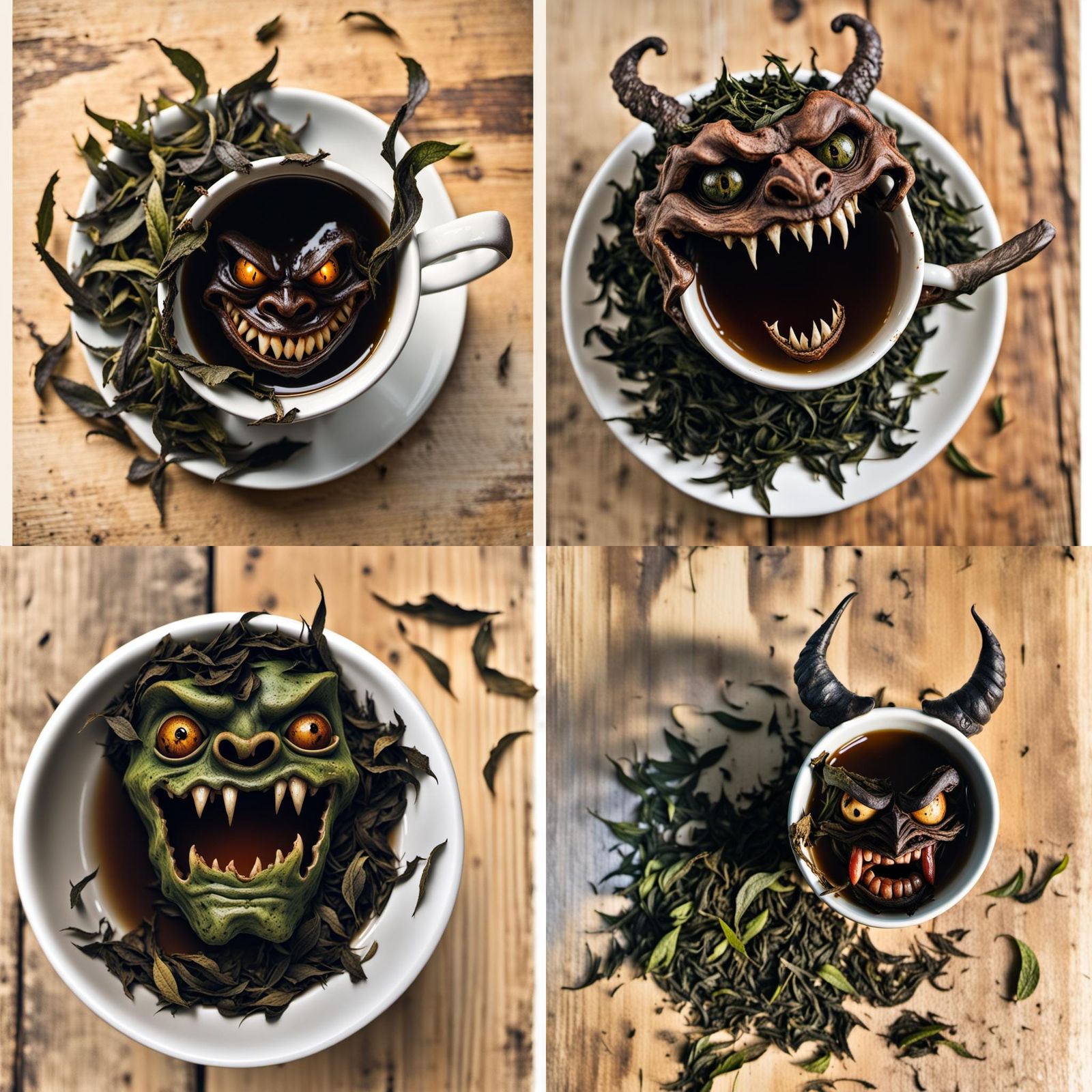 Menacing Tea Leaf Face in Dark Fantasy Style