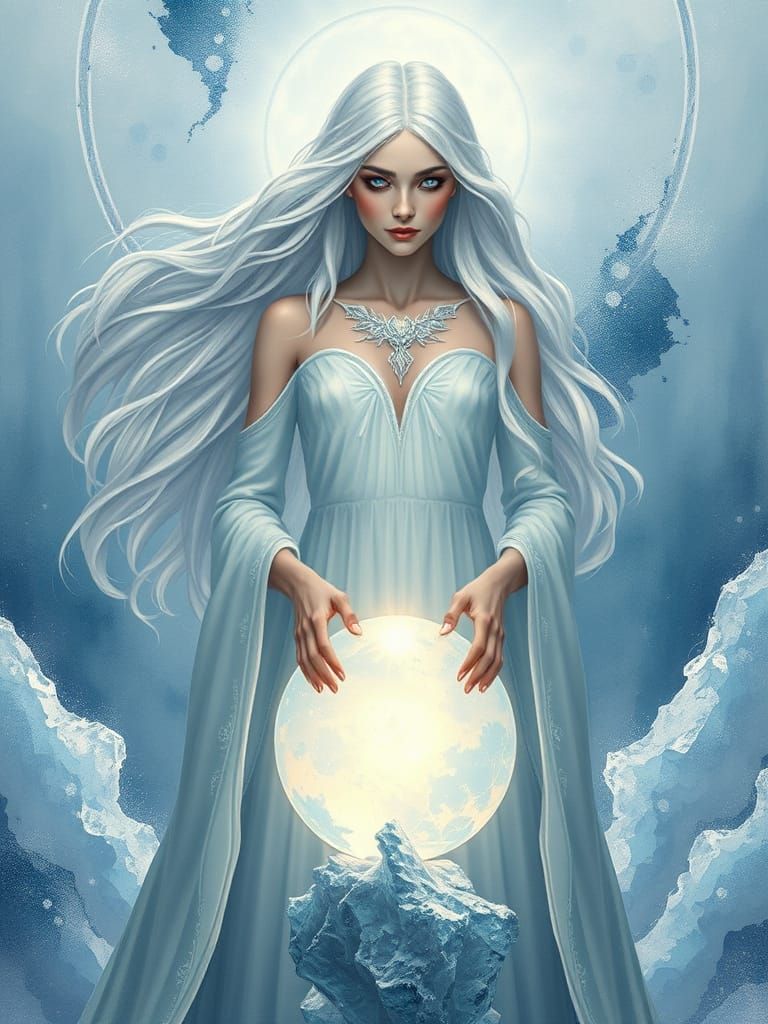 Goddess with Orb in Style of Fantasy Illustration
