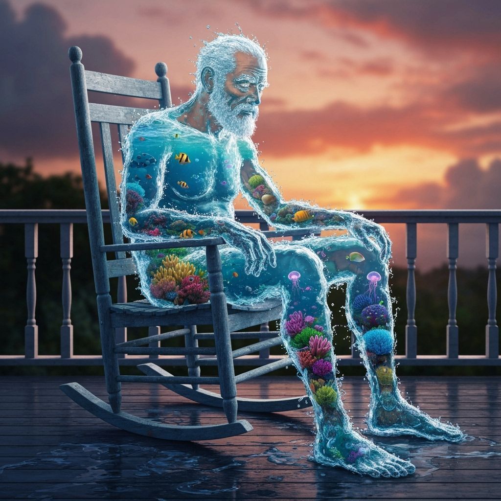 Surreal Water Fisherman with Bioluminescent Sea