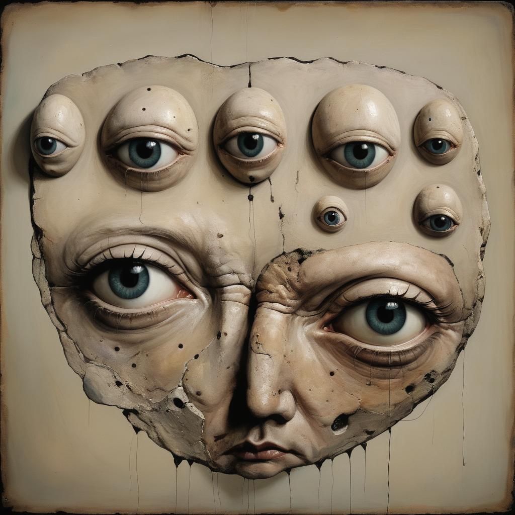 Surreal Rock With Eyes, Mixed Media Art