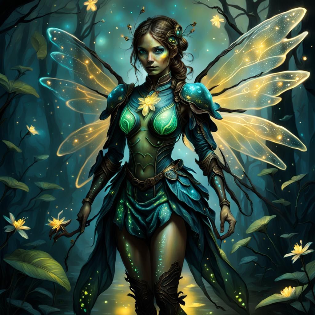 Fantasy Portrait: Bioluminescent Firefly Girl