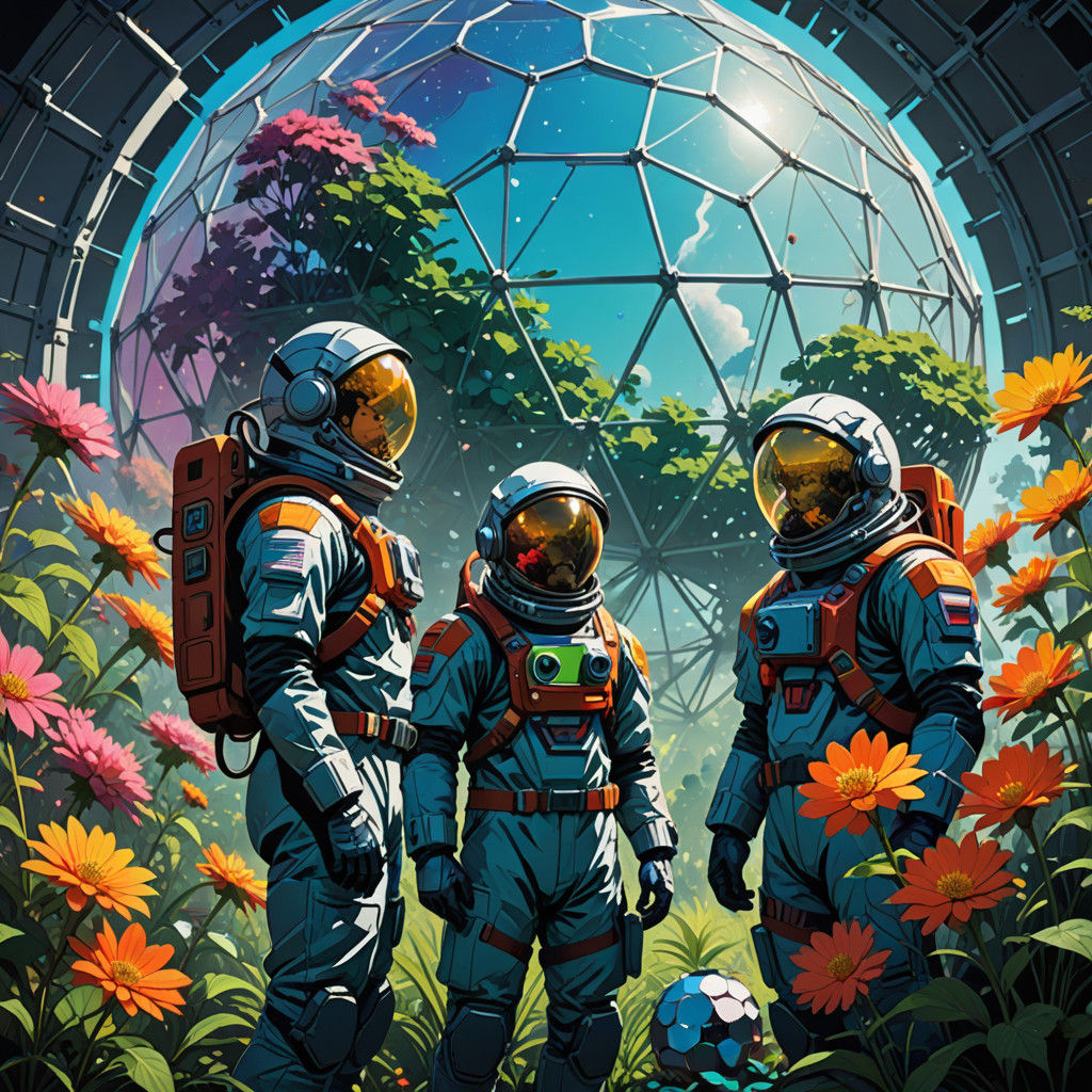 Three Men Tend to Flowers in a Geodesic Dome