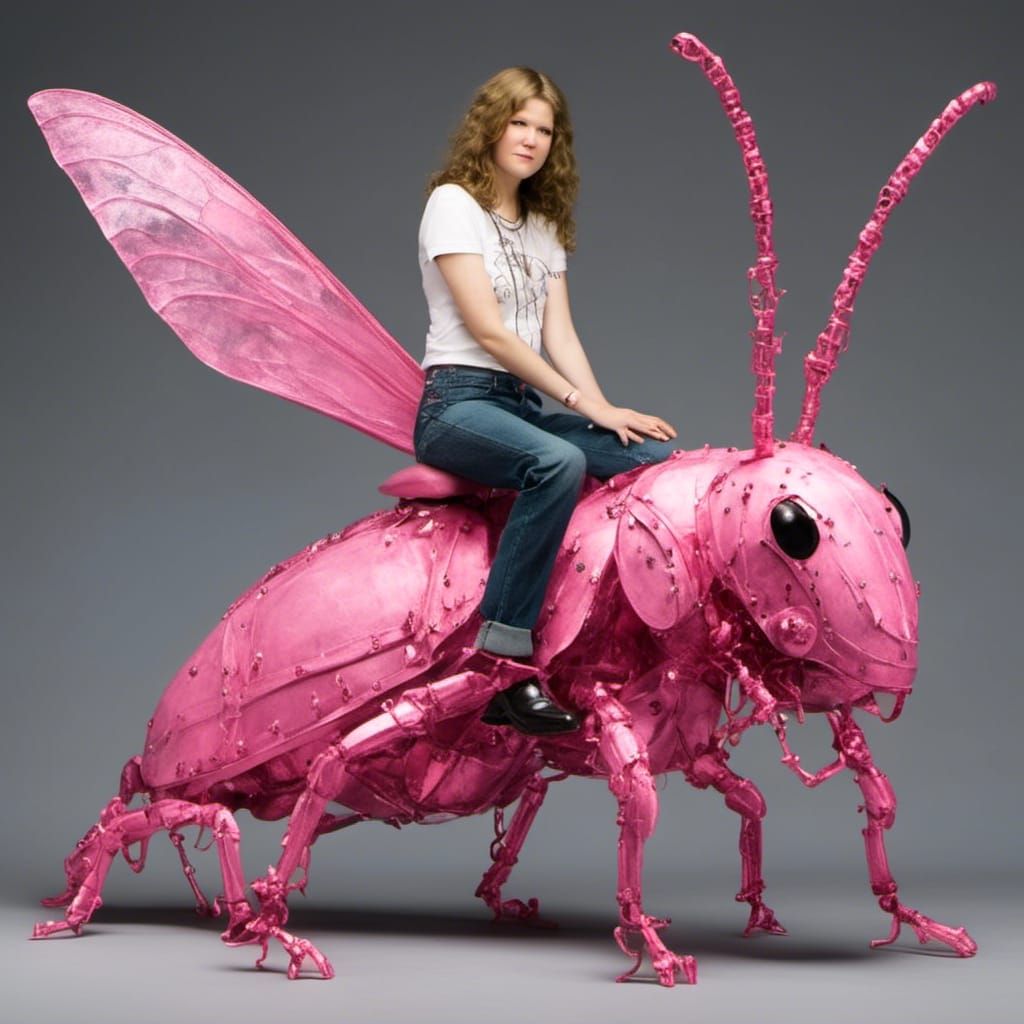 Rider on a Giant Pink Grasshopper