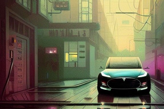 Detailed Interior of Tesla Car in Art Deco Style