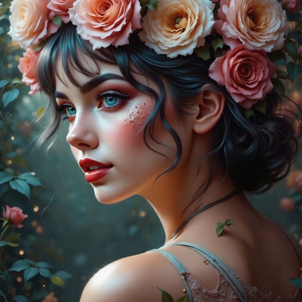 Mystical Woman with Roses and Tentacles