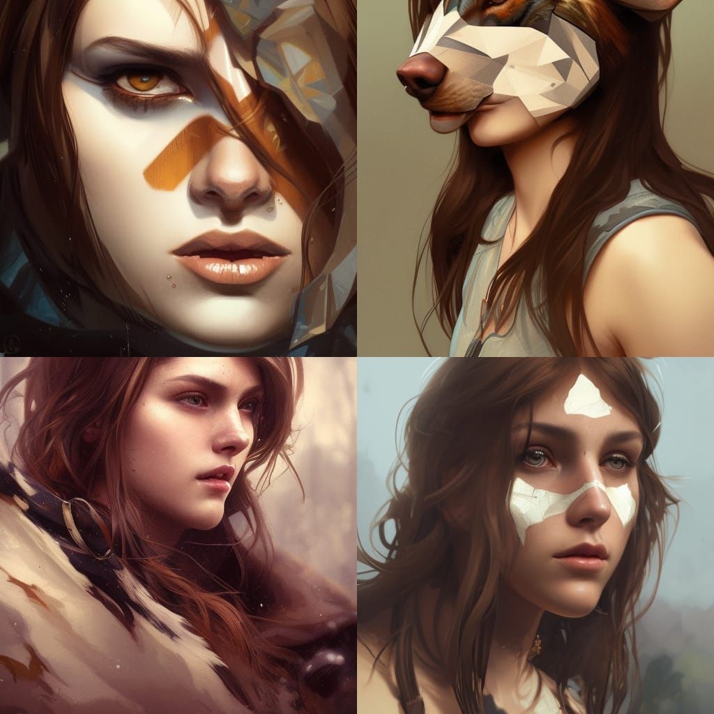 Girl in Wolf Mask: Hyperdetailed Art Nouveau Portrait