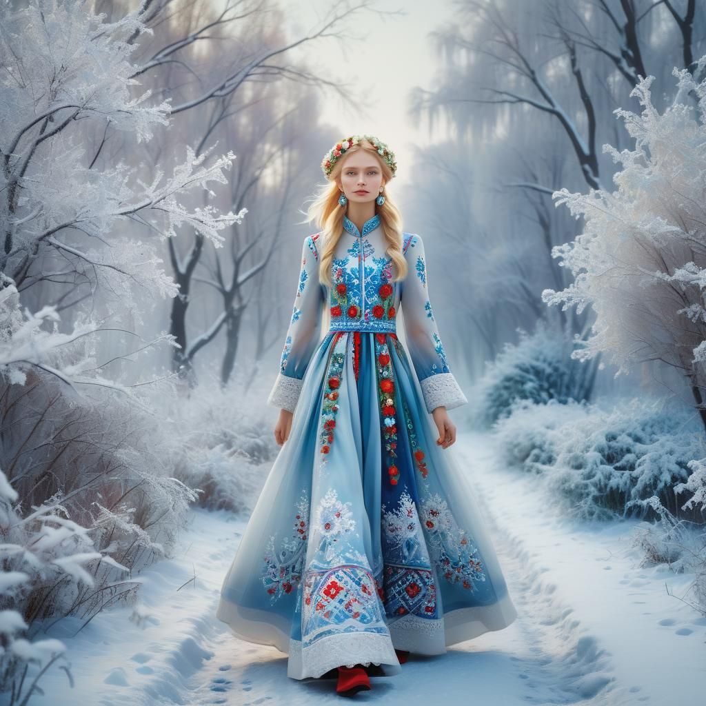 Russian Model in Snowy Moscow Wonderland, Oil Painting