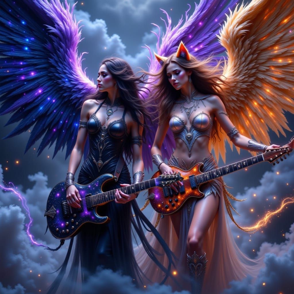 Celestial Beings Jamming in Storm, Fantasy Art