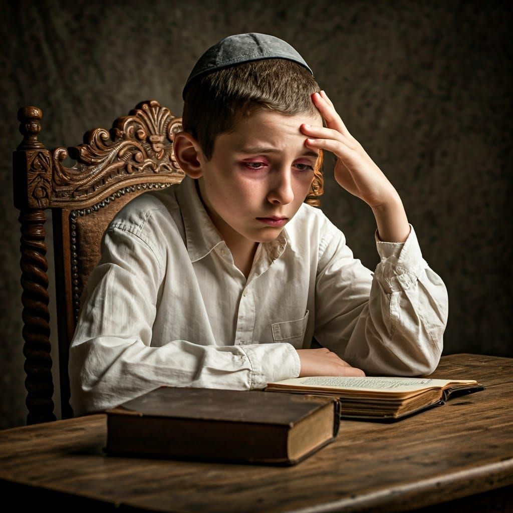 Contemplative Boy in Antique Chair, Rembrandt Lighting