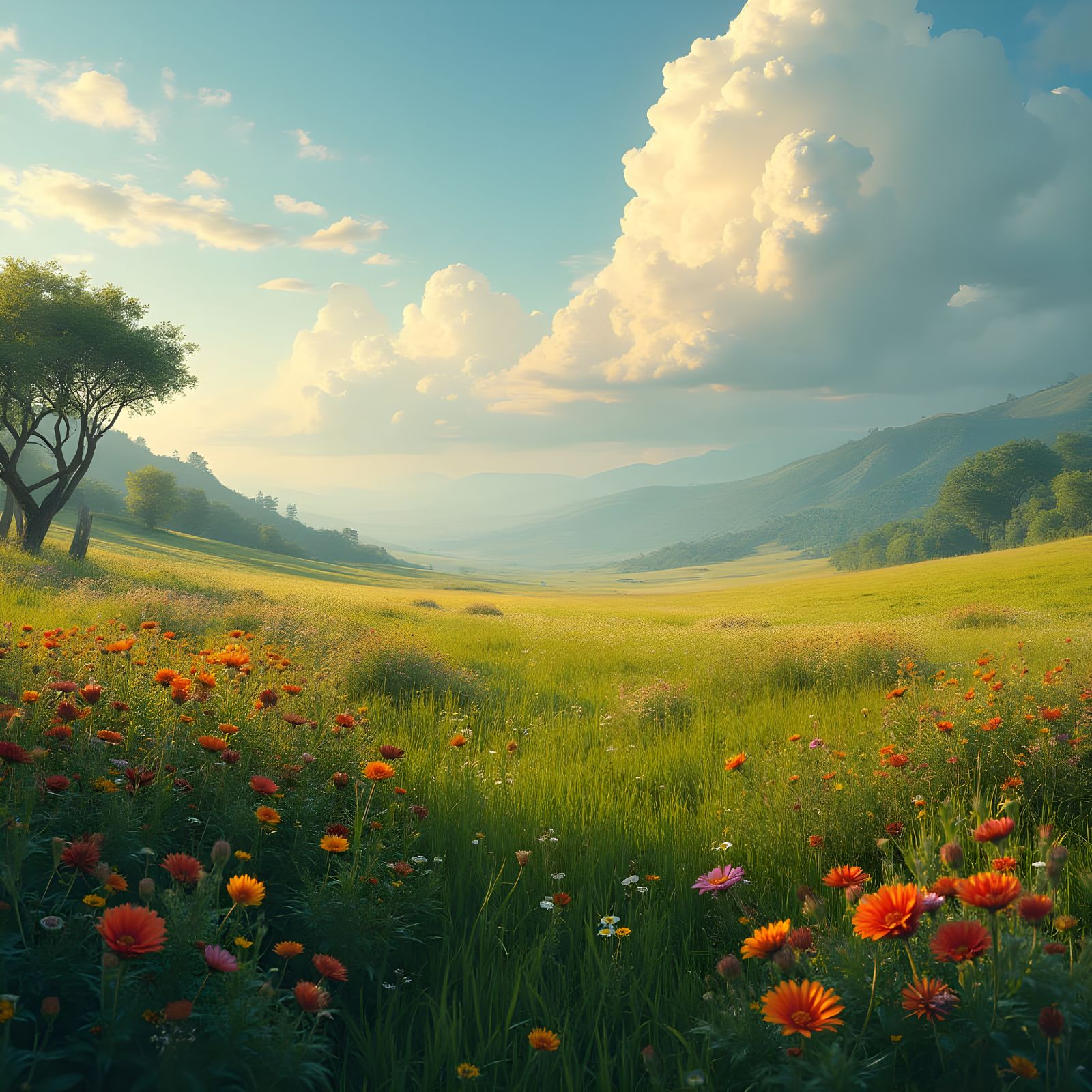 Golden Light on the Lush Savanna Plains in a Vibrant Matte P...