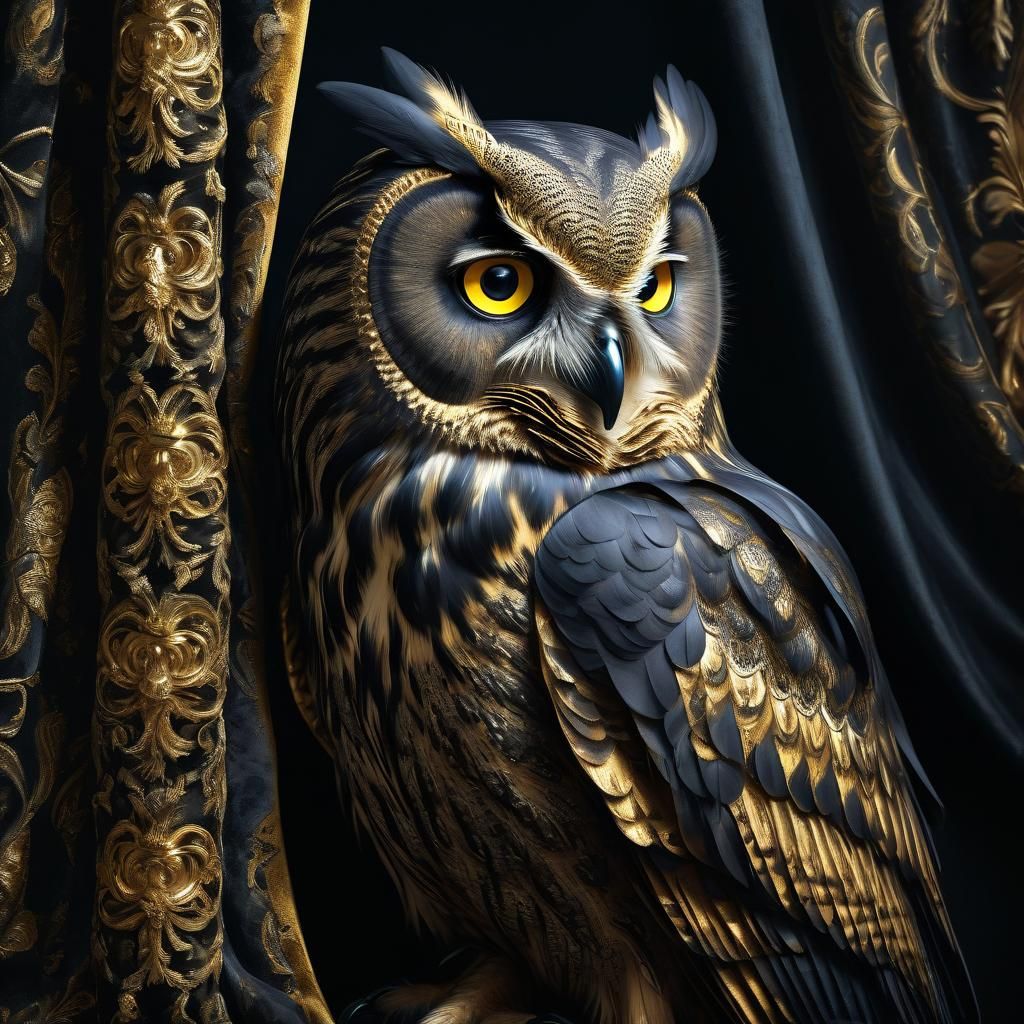 Baroque Owl Portrait in Warm Candlelight
