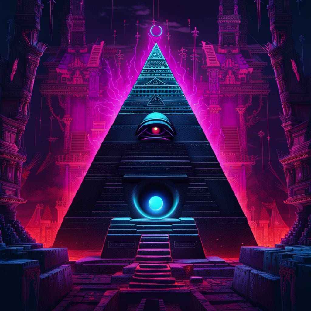 Cyberpunk Pyramid with Neon Graffiti Eye