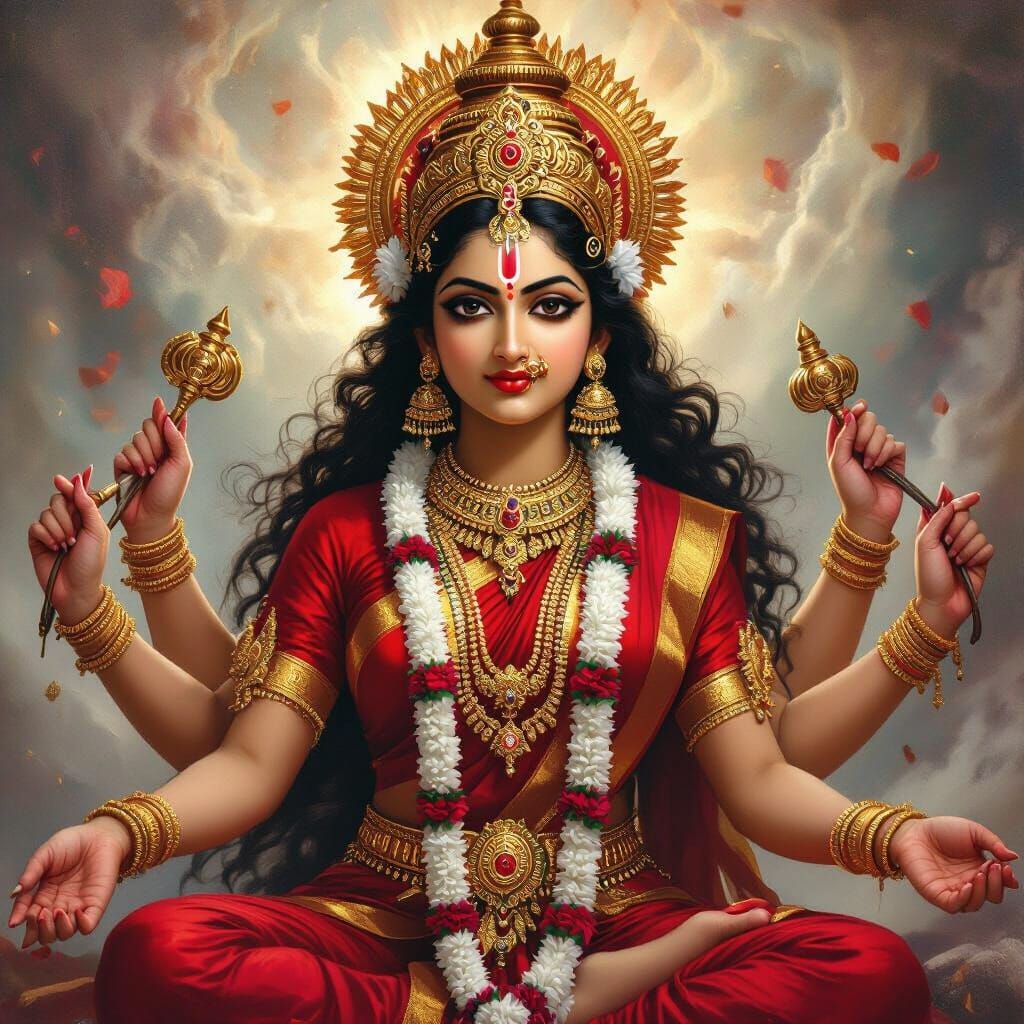 Durga Maa in Opulent Oil Painting Style
