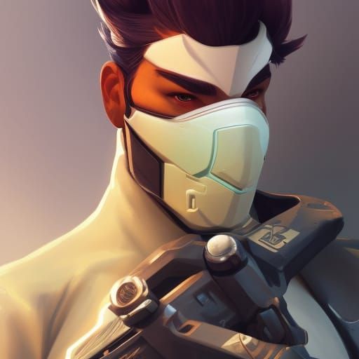 Genji Overwatch as James Bond: Hyperdetailed Portrait
