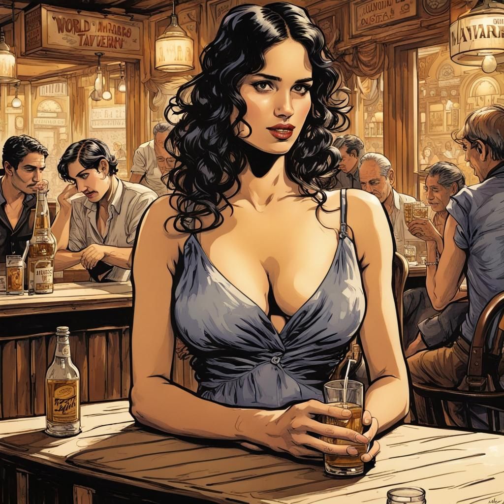 Tavern Beauty in Dark Fantasy Comic Style