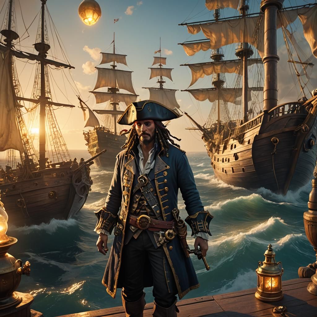 Pirate Points to Mysterious Glow, Baroque Fantasy Art