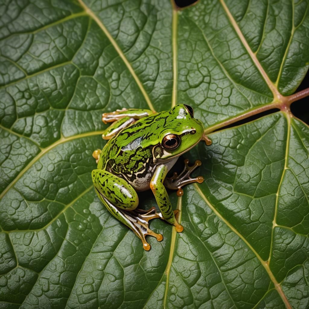 Macro Photo of Baby Frog on Leaf