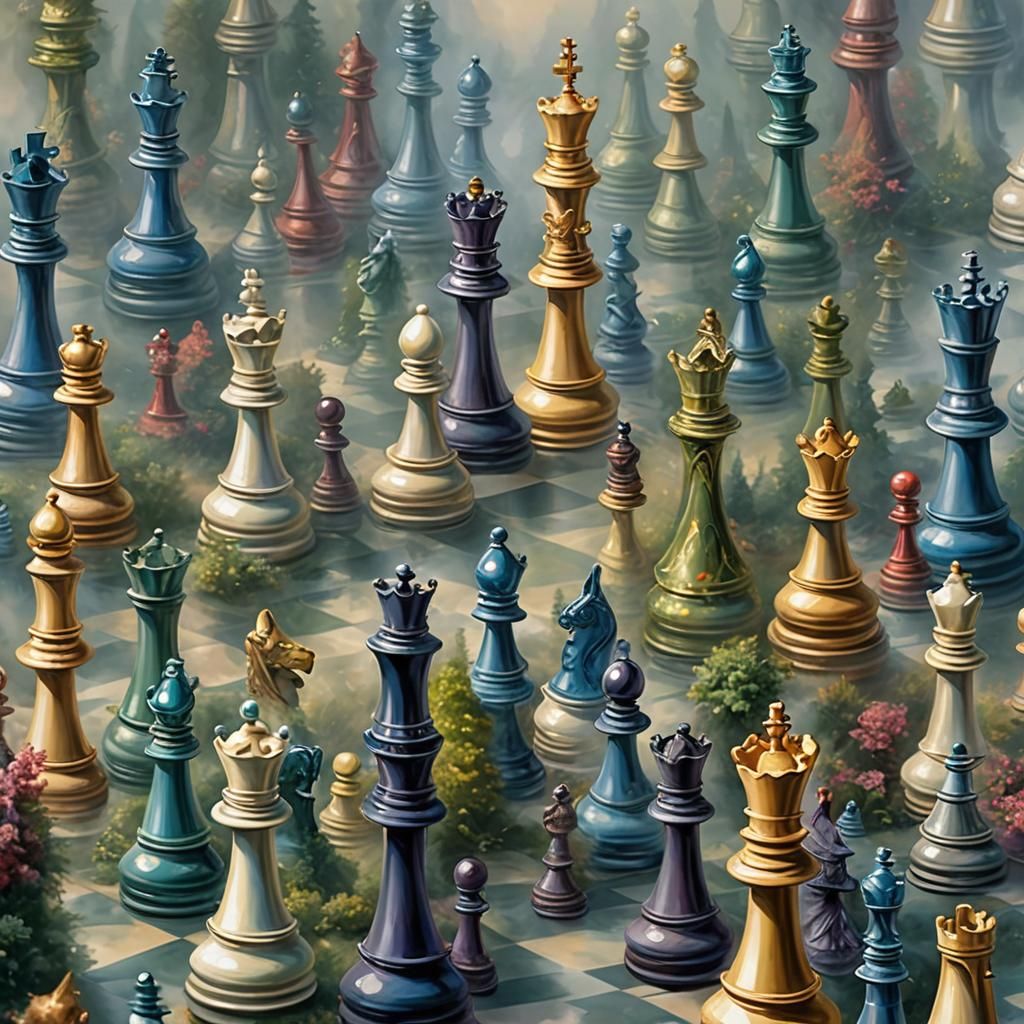 Abstract Chess Pieces in Ethereal Fantasy Style