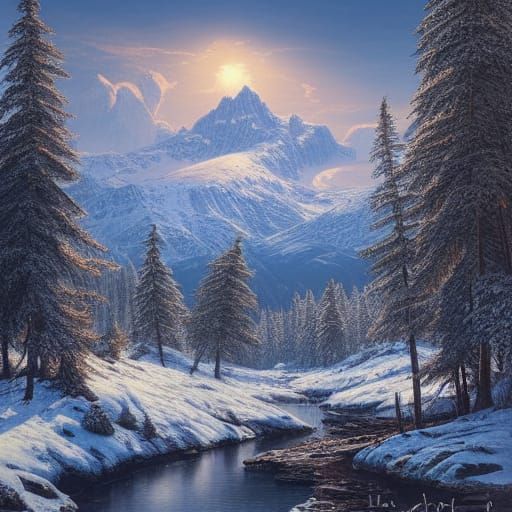 Snowy Skull Mountain Landscape in Hyperreal Style