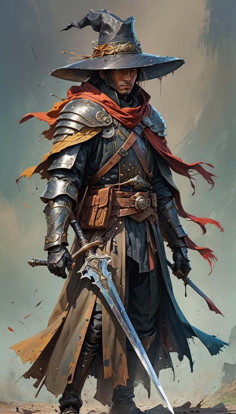 Cybernetic Swordsman with Robotic Face in Dramatic Lighting