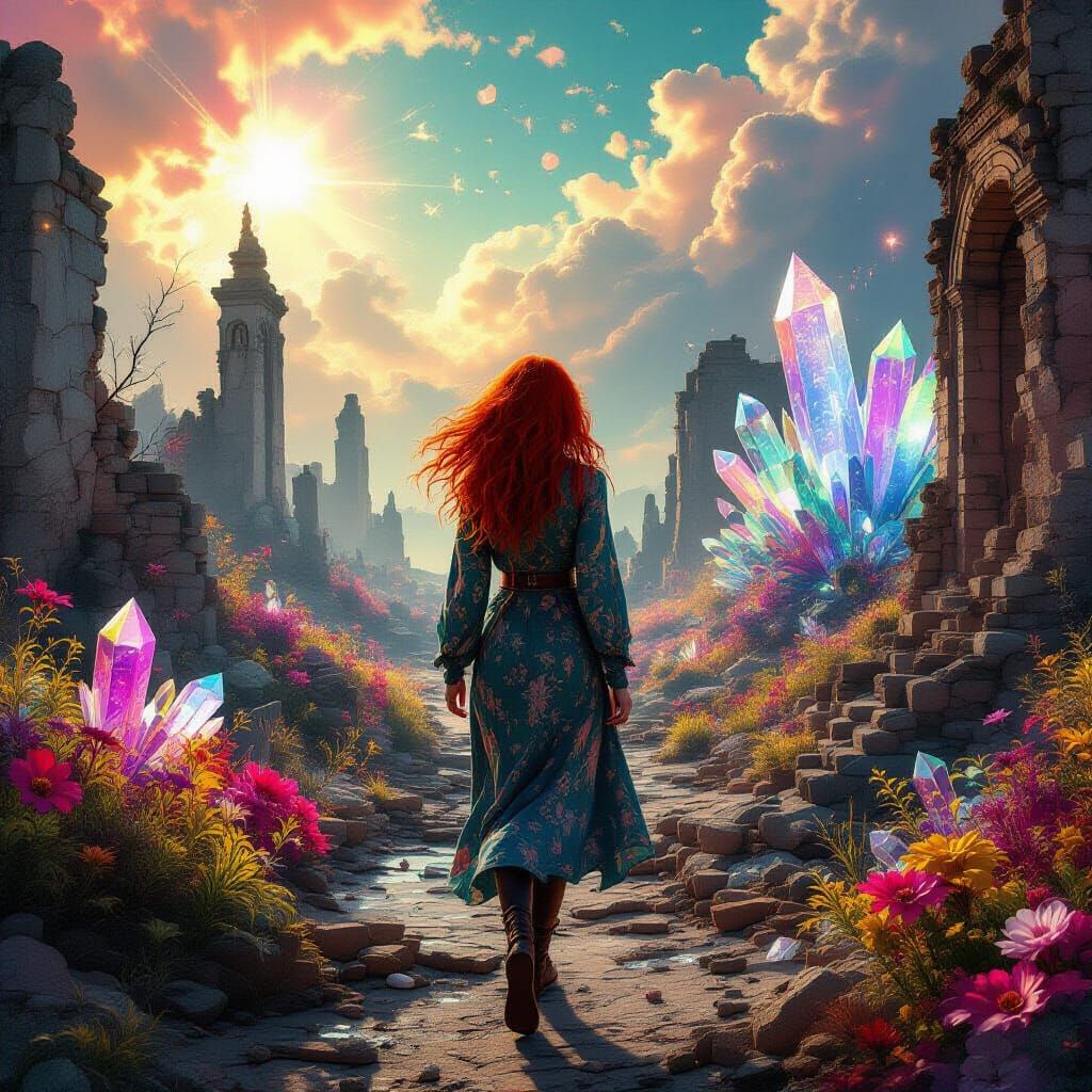 Woman's Journey Through Surreal Psychedelic Collage