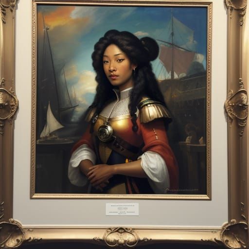 Blasian Captain on Starship Bridge: Oil Painting