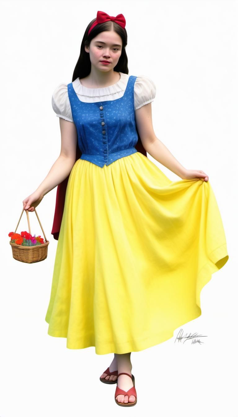 Snow White in Wildflower Meadow: Charcoal Art