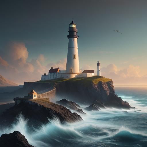 Lighthouse in a Strange Sunny Landscape: Fantasy Concept Art