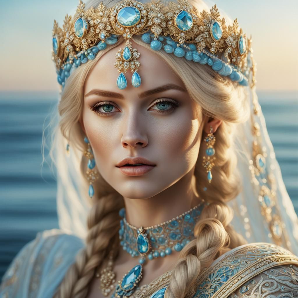 Russian Beauty in Traditional Slavic Clothing: Hyperrealisti...