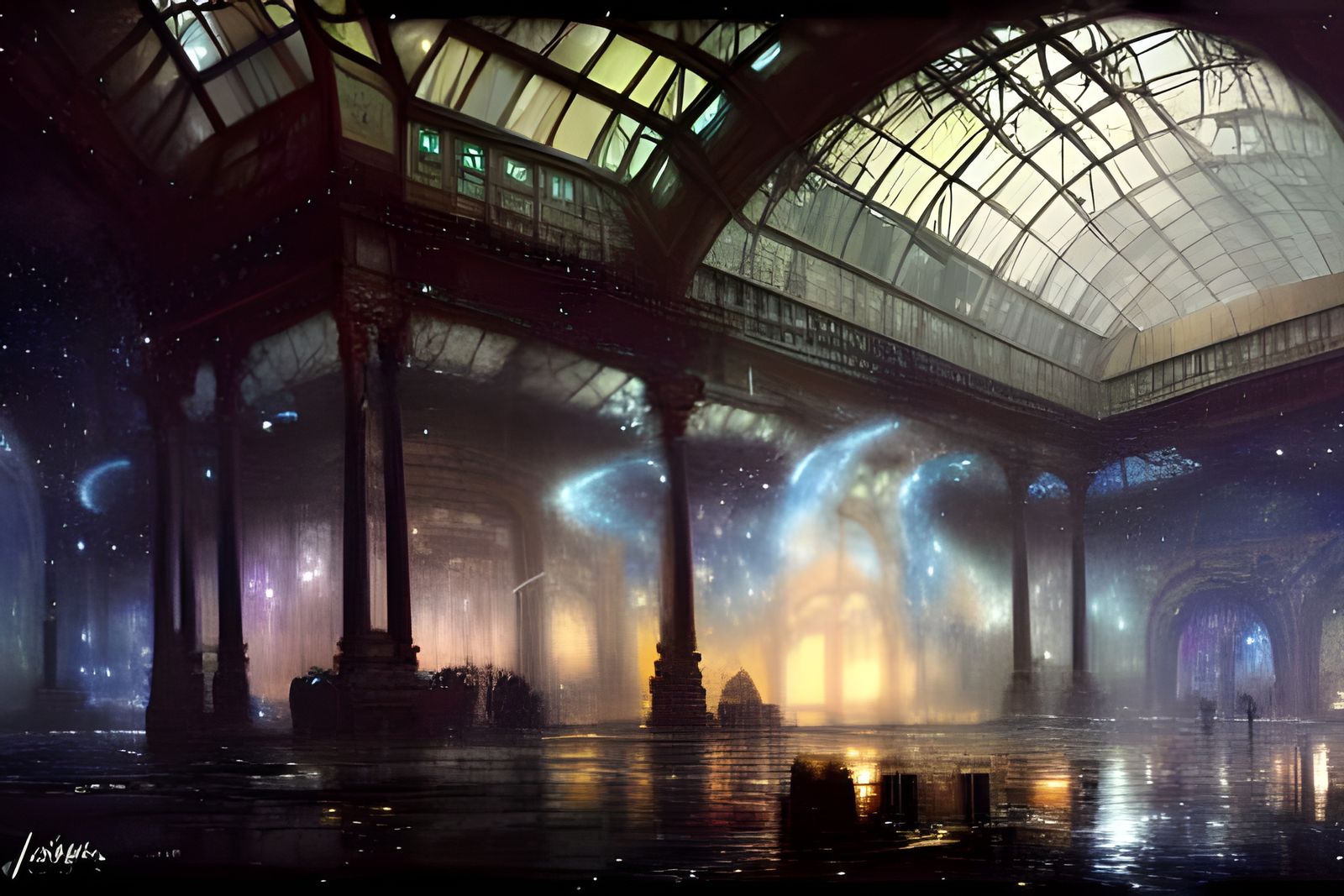 Nebula Marketplace Atrium Over Cyber City Ruins